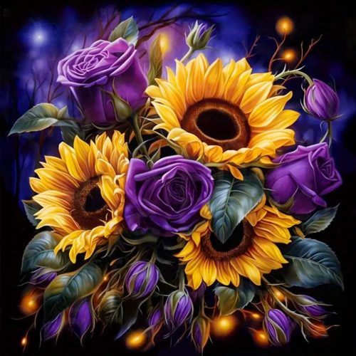 1 Diamond Painting Kits for Adults Sunflower, Round Full Drill Diamond Art Kits, 5D DIY Paint with Diamonds Crafts for Home Wall Decoration Gifts 12×12Inch, Flower