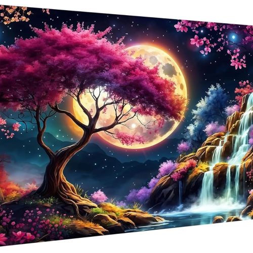1 5D Large Size Diamond Painting Art Kits for Adults Diamond Art Waterfall Sakura Landscape Diamond Art Painting Full Drill Craft Kits for Fantasy Home Wall Decor 27.5 x 15.7Inch