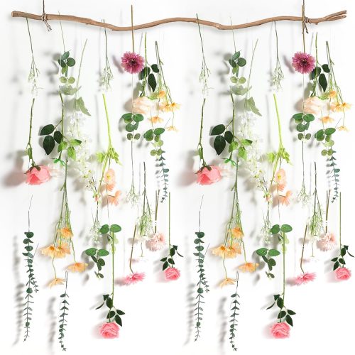 1 51 Pcs DIY Wildflower Garland Artificial Hanging Flower Backdrop Set Fake Rose Poppy Wild Flower Decor from Ceiling for Wedding Baby Shower Party Birthday Home Garden (White,Champagne,Pink)