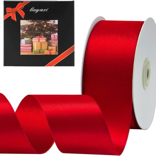 1 Hot Red Double Faced Satin Ribbon, 2" X Continuous 25 Yards, Ribbons Perfect for Gift Wrapping Wedding Bouquet Decor DIY Craft Bow Making & Other Projects