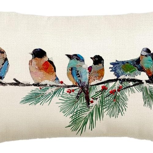 1 Christmas Pillow Covers 12x20 Inch Birds Christmas Decorations Christmas Winter Lumbar Throw Pillow Cases Xmas Outdoor Birds Decor Decorative Pillows for Couch Holiday Teal