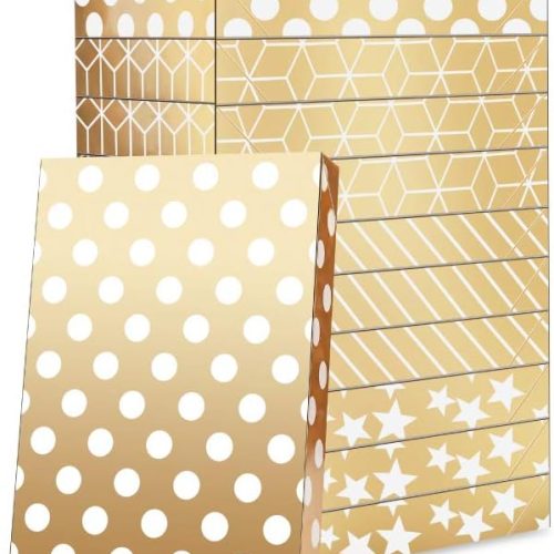 1 GREEN BEAN Gift Boxes for Clothes 14.5x9.5x2 Inches, Large Shirt Gift Boxes with Lids, Gold Gift Box for Clothes (Pack of 12: Polka Dots, Stars, Stripes, Cubes)