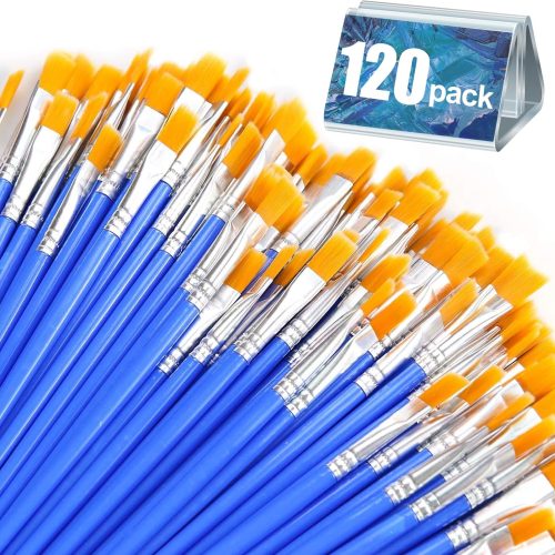 1 Paint Brushes Set,120 pcs Nylon Hair Brushes for Acrylic Oil Watercolor Artist Professional Painting Kits