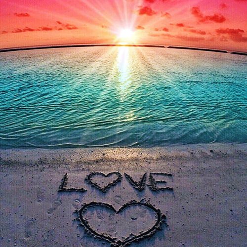 1 Diamond Painting Beach by Number Kits,Sunset Love Diamond Art Kit Paint for Adults Beginner Full Drill Diamond Paintings Crystal Rhinestone Picture Arts Craft for Home Wall Decor Gift 16X12in