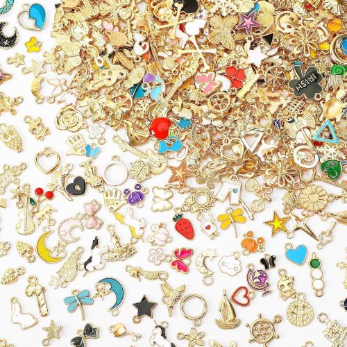 1 400Pcs Charms for Jewelry Making, Assorted Gold Enamel Charms Jewelry Bangle Charm Pendants Bracelet Necklace Earrings Making and Crafting