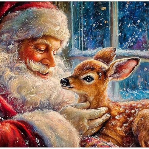 1 Large Diamond Art Kits for Adults Christmas, 30x80cm/12x31.5inch Full Drill Round Rhinestone Big Diamond Painting Kit Santa Claus, DIY Cross Stitch Embroidery Canvas for Crafts Home Wall Decor