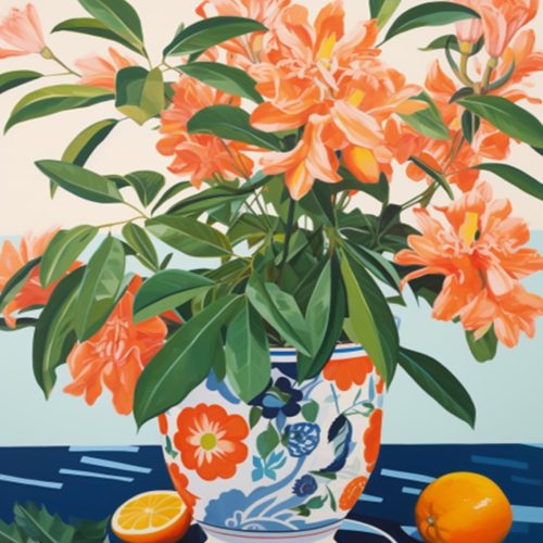 Orange Flowers in a Floral Pot Paint by Numbers Kits 16x20 inch Canvas DIY Oil Painting for Kids, Students, Adults Beginner with Brushes Acrylic Pigment Neo-Pop Style Painting(Without Frame)