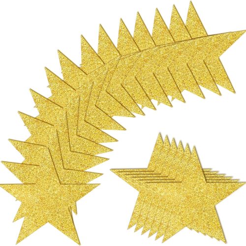 100 PCS Glitter Gold Five Star Cutouts Paper Stars Confetti Cutout Gold Star Cutouts for Bulletin Board Stars Accents Classroom Wall Party Decoration Supply