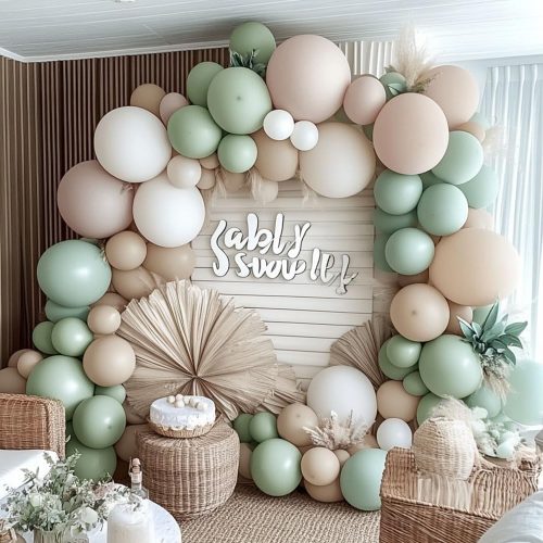 Sage Green White Balloon Garland Double Stuffed Dusty Green Cream Sand White Beige Latex Neutral Balloons Arch Kit for Boho Baby Bridal Shower Birthday Wedding Baptism Decoration