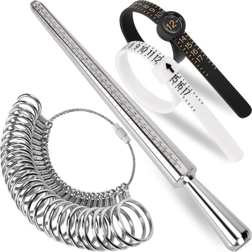 Ring Sizer Measuring Tool Kit, Ring Mandrel Measurer, 27 PCS Premium Steel Measuring Ring Tool, US Ring Size 0-13, 2 PCS Reusable Finger Size 1-17 USA Rings Size with Magnified Glass