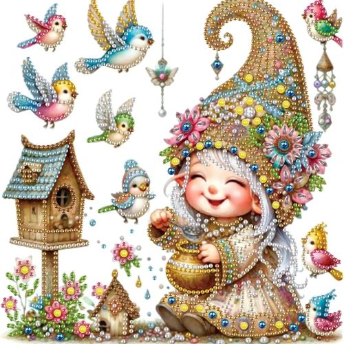 Diamond Art Painting Kit, DIY Elf and Bird 5D Special Shape Crystal Diamond Partial Diamond Art Painting Mosaic Making Craft, Suitable for Home Wall Decor Art Gift, AT094