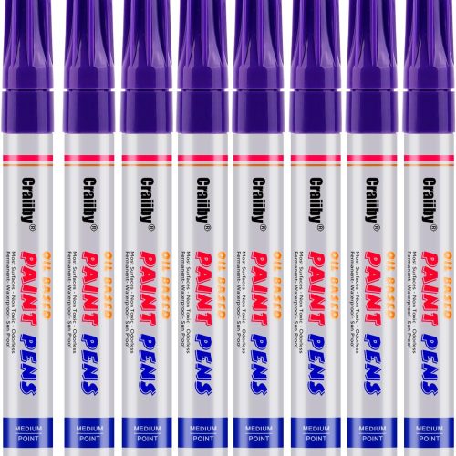 Purple Paint Markers, 8 Pack Oil-Based Waterproof Quick Dry Permanent Paint Pen Set for Rocks Painting, Wood, Fabric, Plastic, Canvas, Glass, Mugs, Metal, Tire, Stone, DIY Craft