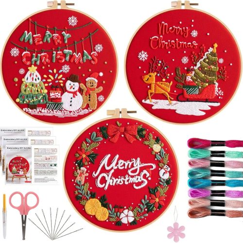2 PCS Embroidery Kit for Beginners - Cross Stitch DIY Craft Set, Embroidery Accessories & Hoop Included, Hand Embroidery Kit for Adults Stitching Sewing Kit Gift | Bird and Flower Patterns