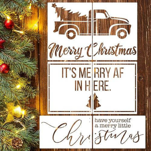 1 Christmas Stencils for Door Mats 27"x17" Large Christmas Doormat Stencils for Crafts Reusable Holiday Stencil for Wood Fabrics Door Mat Window Glass Decor