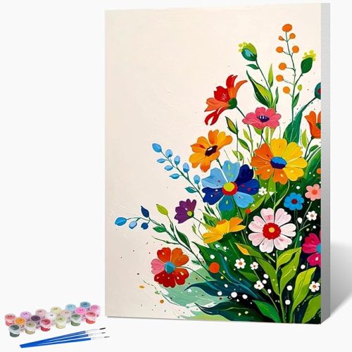 1 Framed Paint by Numbers Kit for Adults Beginner & Kids, Flowers Easy Adult Paint by Number Kits on Canvas, DIY Colorful Acrylic Number Painting for Adults for Home Decor Gift 8x12 Inch
