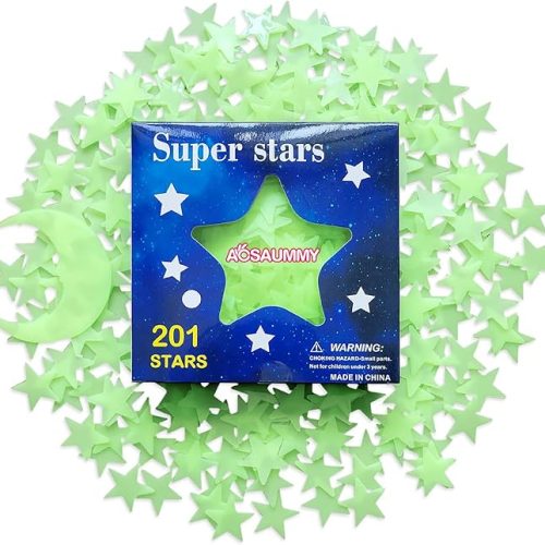 1 Glow in The Dark Stars Stickers, ACSAUMMY 201pcs Colorful Super Bright Plastic Large Glow in The Dark Stars for Ceiling Wall Decor 3D Luminous Ceiling Stars and Moon Stickers Decor for Kids Bedroom
