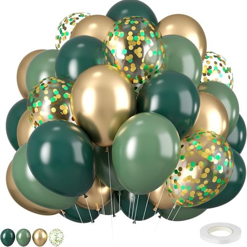 1 Green and Gold Balloons, 12 Inch Dark Emerald Green Sage Green Metallic Gold Balloon Green Gold Confetti Balloons for Birthday Wedding Christmas New Year Eve Party Decorations