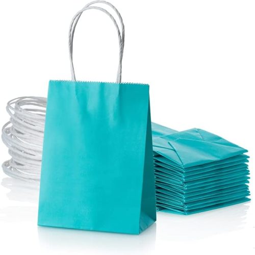 1 Mini Turquoise Blue Paper Bag with Handle Party Favours Bag 6x4.5x2.5 inch for Baby Shower Birthday Wedding Recycled Bag, Pack of 24