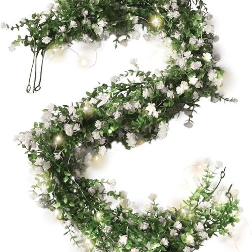 Greenery Vines Garland 3 Pack Artifical Garland with Lights Hanging Greenery Table Garland Greenery Artificial Green Leaves for Mantel Wedding Backdrop Arch Wall Indoor Outdoor Decor(White)