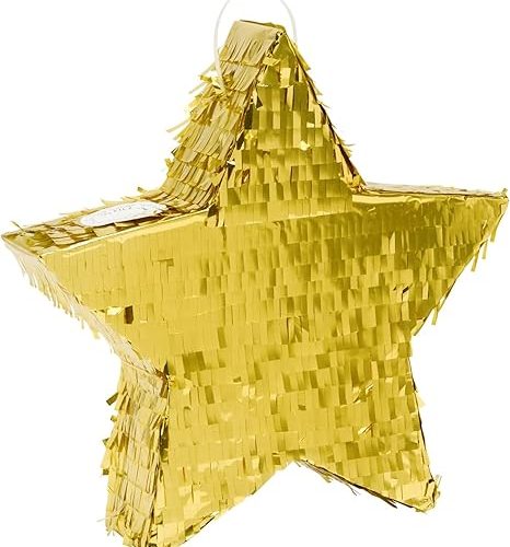 Foil Star Pinata - Small 13 x 13 x 3 In, Silver - Easy Fill Top Opening & Party Pinata for Shiny Metallic Finish & Birthday Party Decoration & Kid Birthday