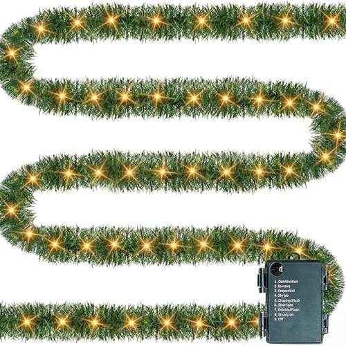 30 FT Pre-Lit Christmas Garland Decorations, 100 LED Lighted Artificial Pine Garlands with 8 Modes, Green Garland for Indoor Outdoor Door Home Stairs Holiday Decor, Warm White