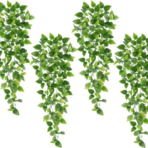 Whonline Fake Plants Hanging 4pcs Artificial Vines Fake Pothos 3.6FT for Living Room Indoor Outdoor Decor (No Baskets)