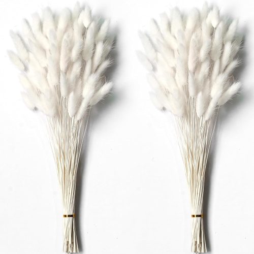 120 PCS White Dried Pampas Grass Decor, 17-inch Pompas Floral, Dry Flowers for Decoration, Pampas Grass in Bulk Tall, White Bunny Tails Dried Flowers for Boho Wedding