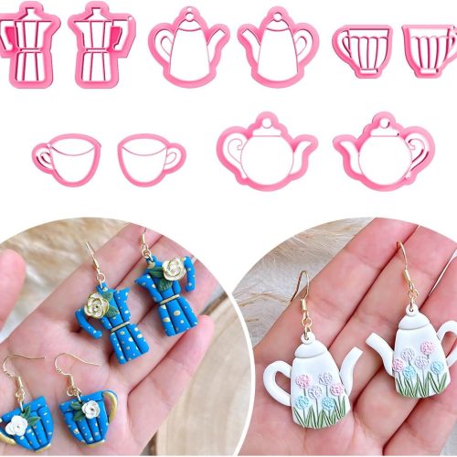 1 KEOKER Polymer Clay Cutters, Afternoon Tea Polymer Clay Cutter, Coffee Polymer Clay Earring Cutters for Jewelry Making (Earring Clay Cutters)