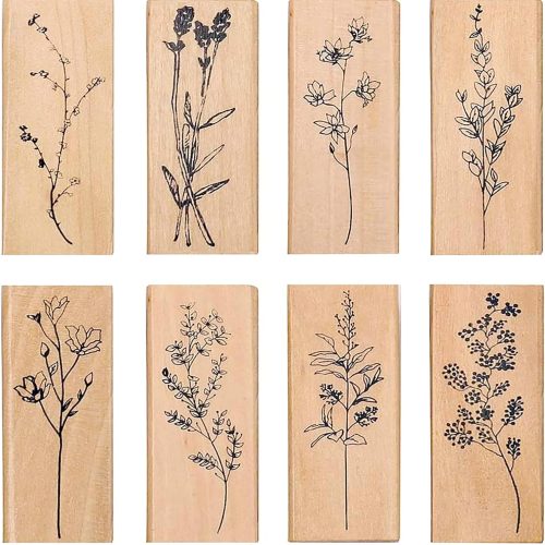 1 Dizdkizd 8 Pieces Wood Mounted Rubber Stamps, Plant and Flower Decorative Wooden Rubber Stamp Set for DIY Craft, Diary and Craft Scrapbooking
