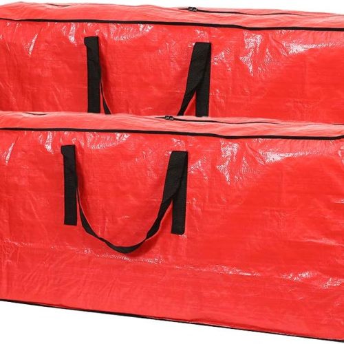 1 Sattiyrch Christmas Tree Storage Bag- 2 pack - Fits Up to 7.5ft Xmas Disassembled Trees with Durable Reinforced Handles & Dual Zipper -Waterproof Material Protects from Dust,Moisture(Red, 7.5ft)