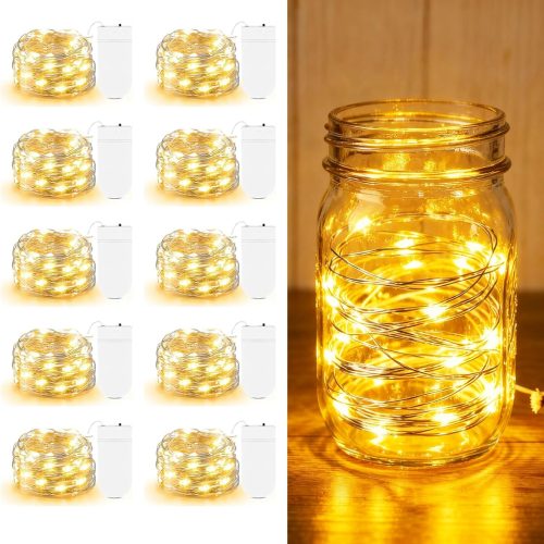 1 10 Pack Fairy Lights Battery Operated - 7ft 20 LED Twinkle Lights Copper Wire Mini String Lights Firefly Lights for Mason Jars DIY Crafts Christmas Wedding Party Centerpiece Table Decor, Warm White