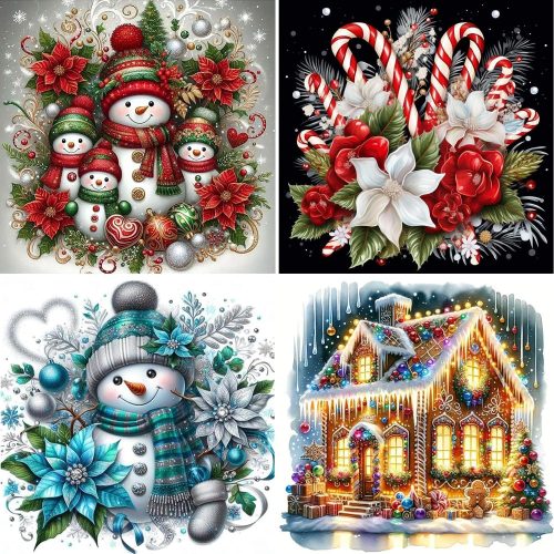 1 DAZZLEDOTS 4 Pack Christmas Diamond Art Kits for Adults Beginners, 5D Diamond Painting Kits Christmas Snowman Diamond Art for Adults DIY Full Round Drill Diamond Dots Gem Art Craft 12 x 12 Inch