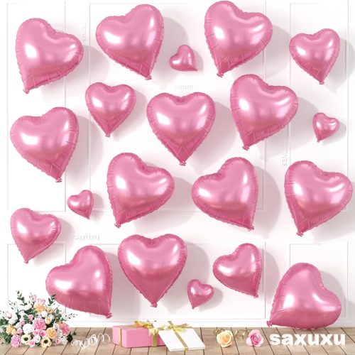 1 Pink Heart Balloons, Heart Shaped Ballons, 20 Pcs 5/10/18 inch Pink Foil Love Balloons for Valentine's Day Decorations Wedding Engagement Bridal Showers Anniversary Celebrations