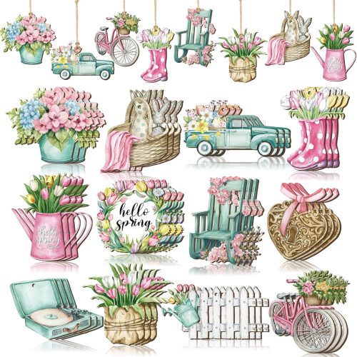 1 36 Pcs Spring Ornaments for Tree Wooden Flower Ornaments Daisy Tulip Watercolor Floral Hanging Decor Wood Pastel Spring Decor for Home Small Tree Party(Vibrant)