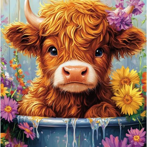 1 Cow Paint by Numbers for Adult, Highland Cow Paint by Numbers Kit for Adults Beginners, DIY Acrylic Paint by Number on Canvas for Home Wall Art Decor 16x20 Inch