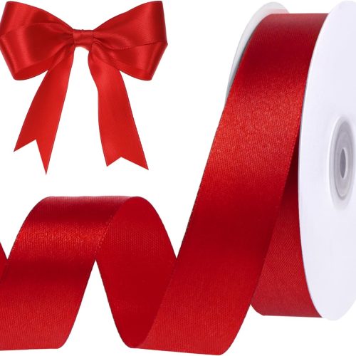 1 Red Ribbon 1 Inch 50 Yards Craft Polyester Christmas Satin Ribbon Red Bows for Wedding Outdoor Patio Decor Wreath Hair Bows Crafts Gift Wrapping DIY Projects