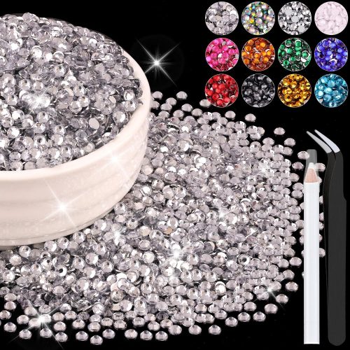 1 8000PCS 3mm Resin Rhinestones Bulk for Crafting (Clear), Flatback Bedazzling Crystals for Crafts DIY Nail Decoration, Gems Charms for Tumbler Shoes Clothing Fabric with Pickup Pen and Tweezers