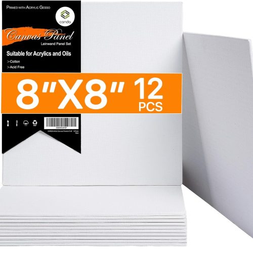 1 Canvas Board for Painting 8 x 8 inch, 12 Pack Canvas Panels, Primed White Blank Canvases for Painting, 100% Cotton Art Canvas for Acrylic Oil Watercolor Tempera Paints