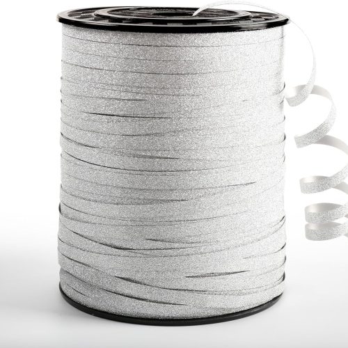 1 Silver Curling Ribbon, 500 Yard Christmas Glitter Curly Ribbons for Gift Wrapping, Thin Balloon String Ribbon for Balloons Arch, 3/16" Gift Ribbons for Baby Shower, Florist Flower Party Decorations