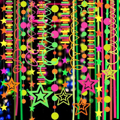 1 540feet Paper UV Neon Garland Neon Streamers Glow in The Dark Neon Party Supplies and Decorations Glow in The Dark Streamers Blacklight Reactive Fluorescent Black Light Party Kit for Birthday Wedding