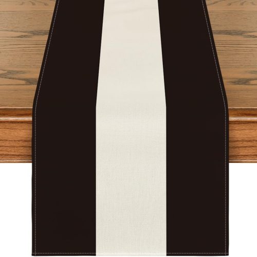 1 Beige and Black Stripes Table Runner, Halloween Party Kitchen Dining Table Decoration for Home Decor 13x72 Inch