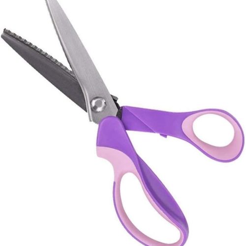 1 Pinking Shears, Stainless Steel Pinking Shears Comfort Grip Handled Professional Fabric Crafts Dressmaking Zig Zag Cut Scissors Sewing Scissors (9", Serrated, Purple)