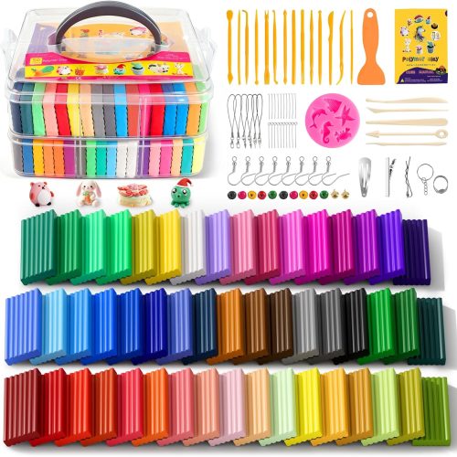 1 50 Colors Polymer Clay kit,Modeling Clay with Sculpting Tools for Starter,Oven Bake DIY Model Clay,Non-Toxic, Non-Sticky,Gift for Kids Adults