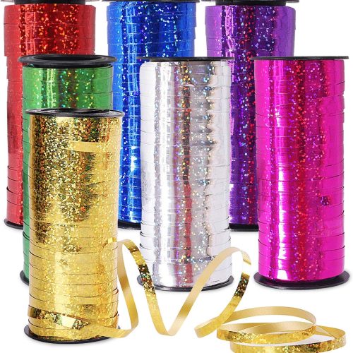 1 7 Pack Curling Ribbon, Crimped Curling Ribbon Metallic Balloon Ribbons Gift Wrap Ribbons Balloon String Shiny Wrapping for Crafts, Christmas, Birthday, Wedding, Party Decoration (Glittered)