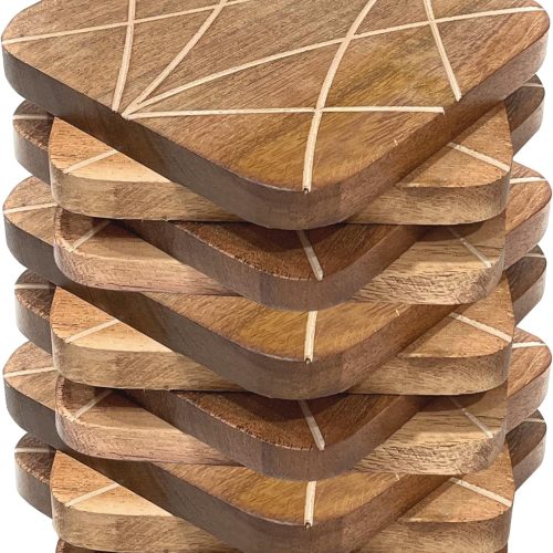 1 Wooden Coasters Set of 12 - Boho Coasters Set, Heat-Resistant Drink Coasters for Coffee Table Housewarming Gifts Hot Drinking Home Decor Protecting Table (Natural) - ALPHA Living HOME