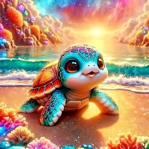 1 Adorable Sea Turtle Beach Diamond Painting Kits for Adults, 5D Seaside Sunset/Flowers Diamond Art Kits for Beginners, DIY Full Drill Paint with Diamond, Home Wall Decor 14 x 14 Inch