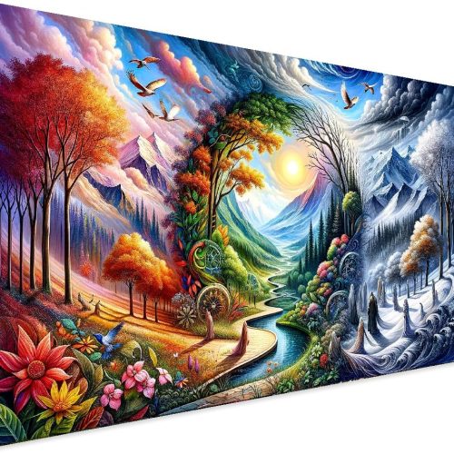 1 5D Large Diamond Art Painting,Four Season Diamond Art Kits for Adults,DIY Full Drill Crystal Rhinestone Arts and Crafts,bird Flowers mountain Art Painting with Diamond Home Wall Decor 27.5 X 15.7inch