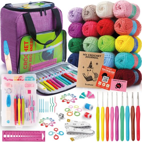 1 Learn to Crochet Kit for Beginners Adults – Complete Beginner Set with 20 Yarn Skeins, 9 Hooks, Organizer Bag & Book – Perfect Crochet Starter Kit for Adults & Teens
