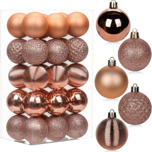 1 30PCS 2" Christmas Ball Ornaments Shatterproof Rose Gold Christmas Tree Decorations Xmas Tree Balls Halloween Ornaments Décor