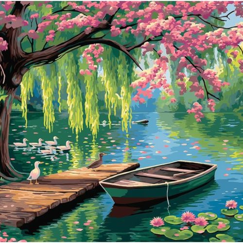 1 Paint by Numbers for Adults - DIY Adult Paint by Number Kits Painting on Canvas Willow Spring Landscape Painting by Numbers for Beginners, Lakeside Art Craft Kits for Adults (16x20 Inch)